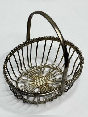 Antique 19th Century Victorian Handmade Silver Plate Oval Wire Mini Basket